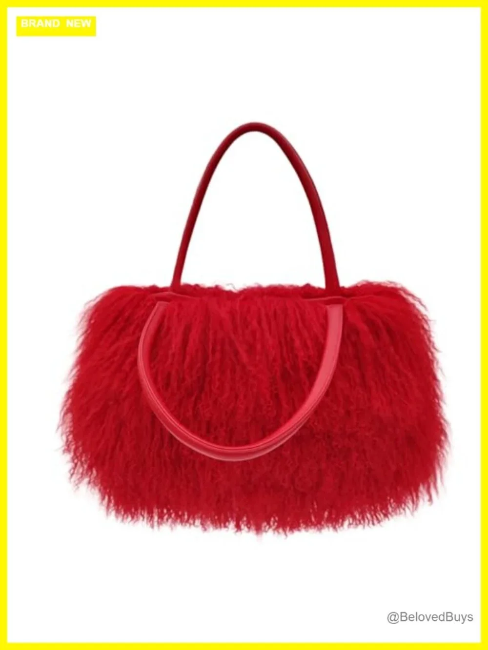Luxury Real Lamb Fur Handbag with Genuine Leather Handles
